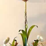 Chandelier 6 lights in green, white and orange metal