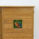 Rattan sideboard, Vallauris tiles, 1950s