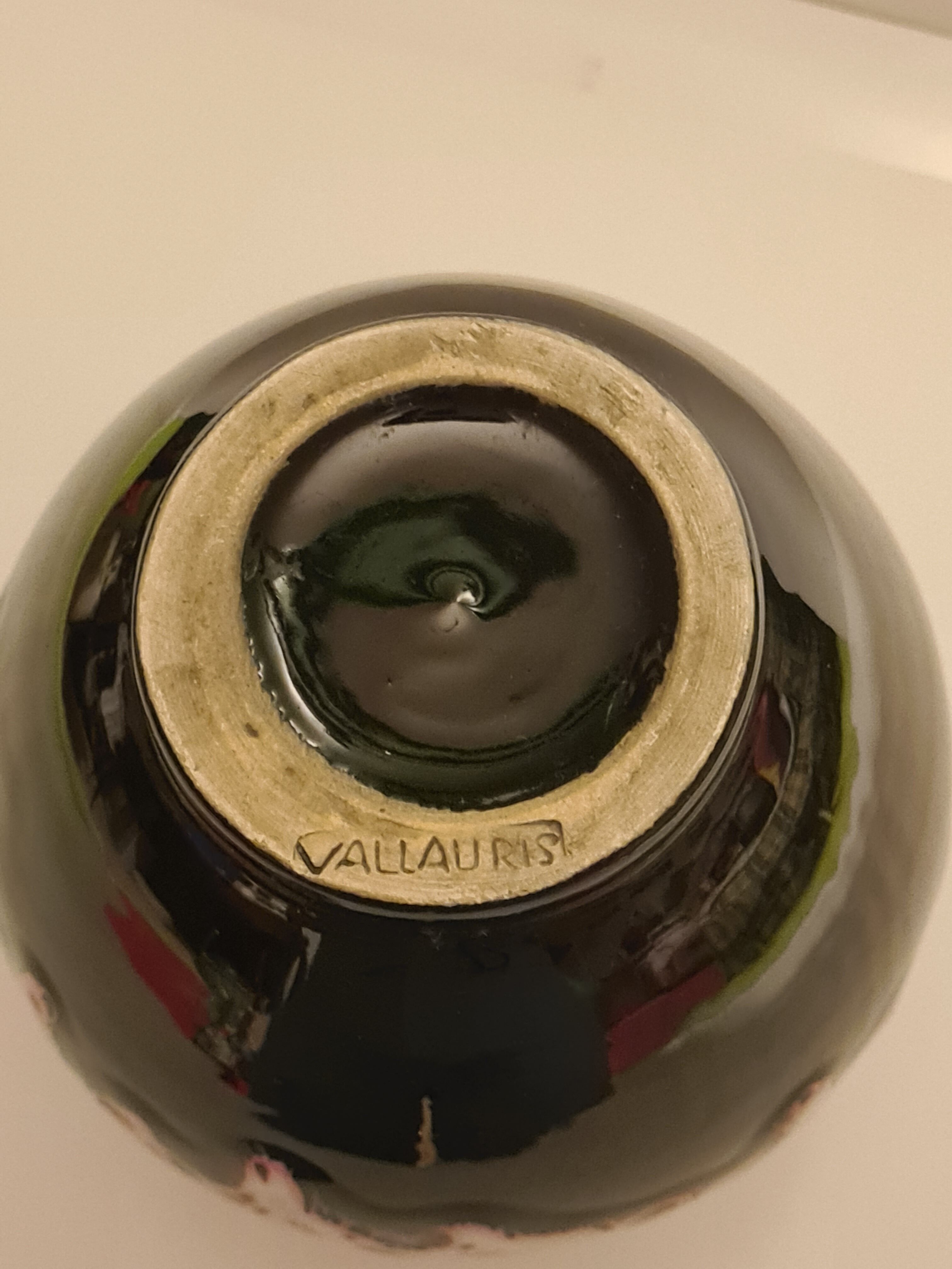 Vallauris black and pink ceramic vase