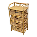 Vintage bamboo and woven rattan chest of drawers with 4 drawers.