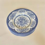 Set of six English deep plates, made of ironstone ceramic, floral patterns.