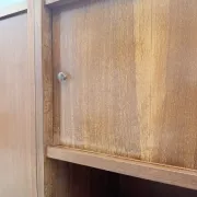 Scandinavian style bookshelf in teak and brass, 1950.