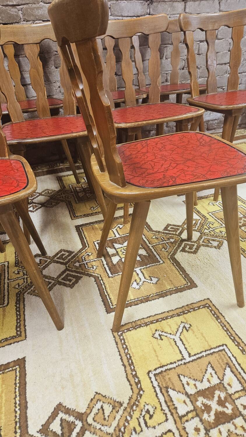 Set of 12 vintage 1960s red leatherette bistro chairs