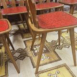 Lot de 12 chaises bistrot skaï rouge 1960 vintage