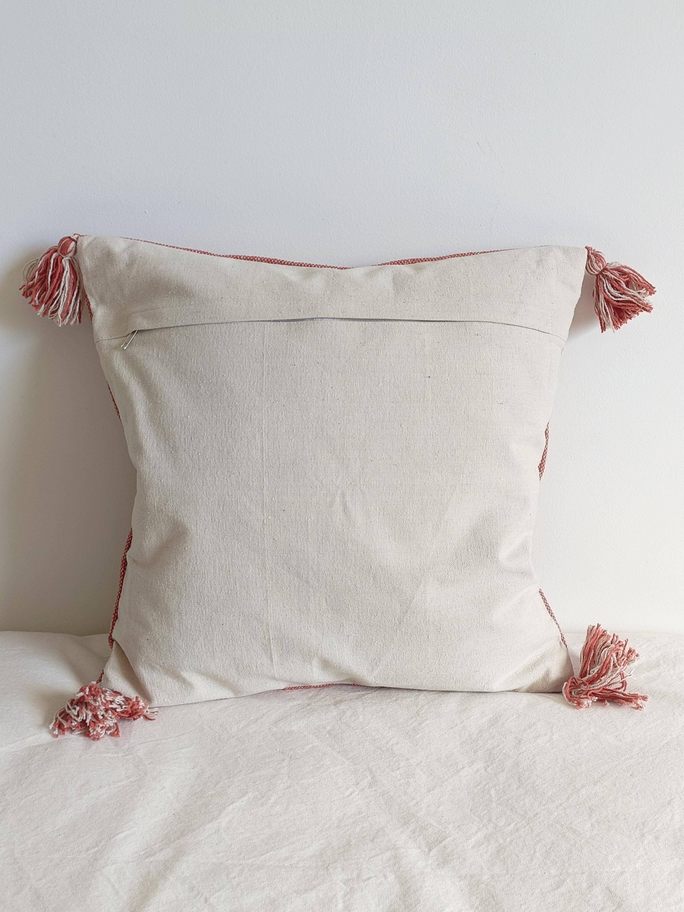 Coussin en lin marocain fait à la main, rose et crème, style mauresque, neuf