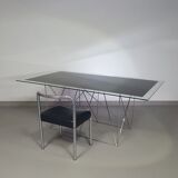 Steel and glass dining table by Max Sauze for Max Sauze Studio, 1970s