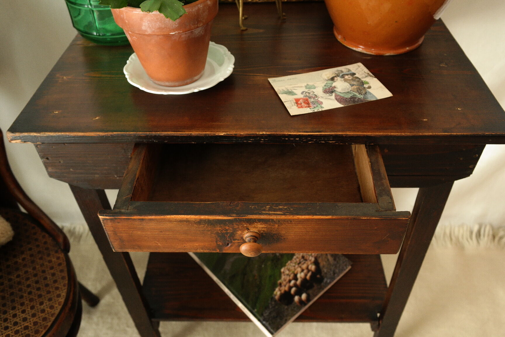 Old country side table in waxed wood