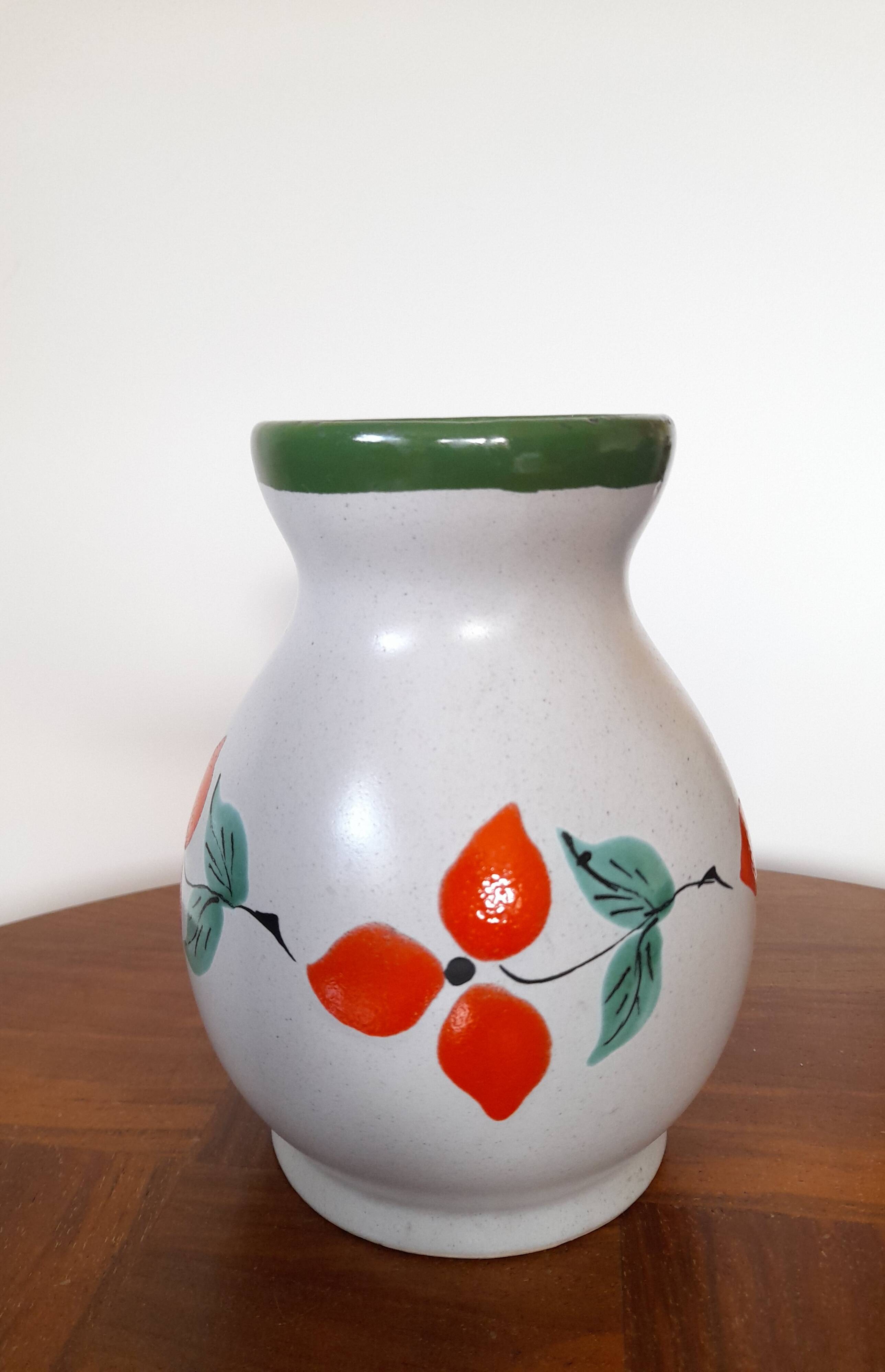 Vintage Poët Laval orange and green vase