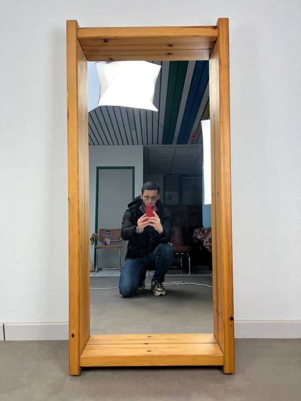 Miroir XL brutaliste pin massif style chalet