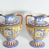 Large Hand-Painted Ceramic Double Handled Vases,  France, Set of 2