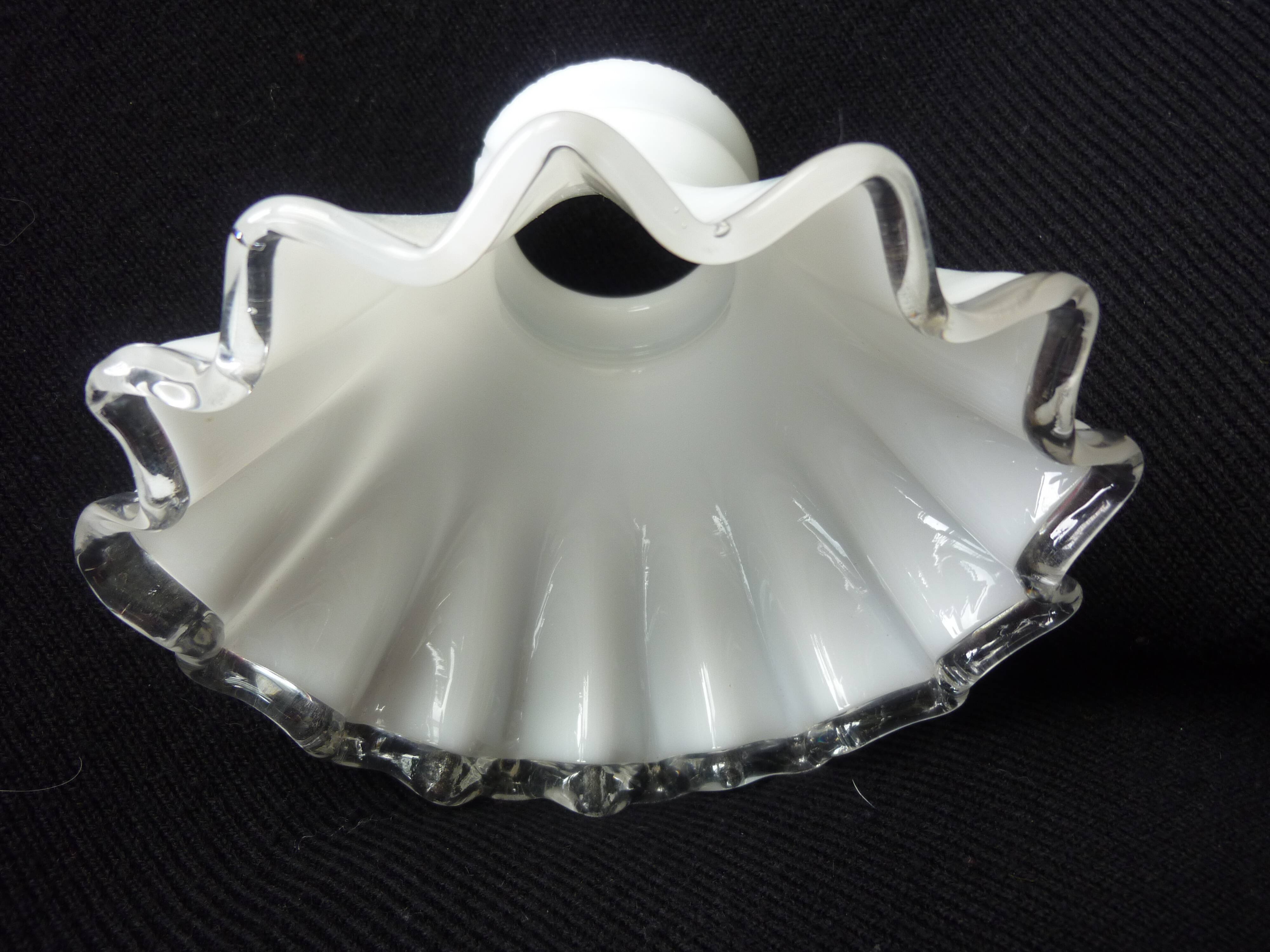 Tulipe de lampe Art Déco bi matière opaline et verre transparent