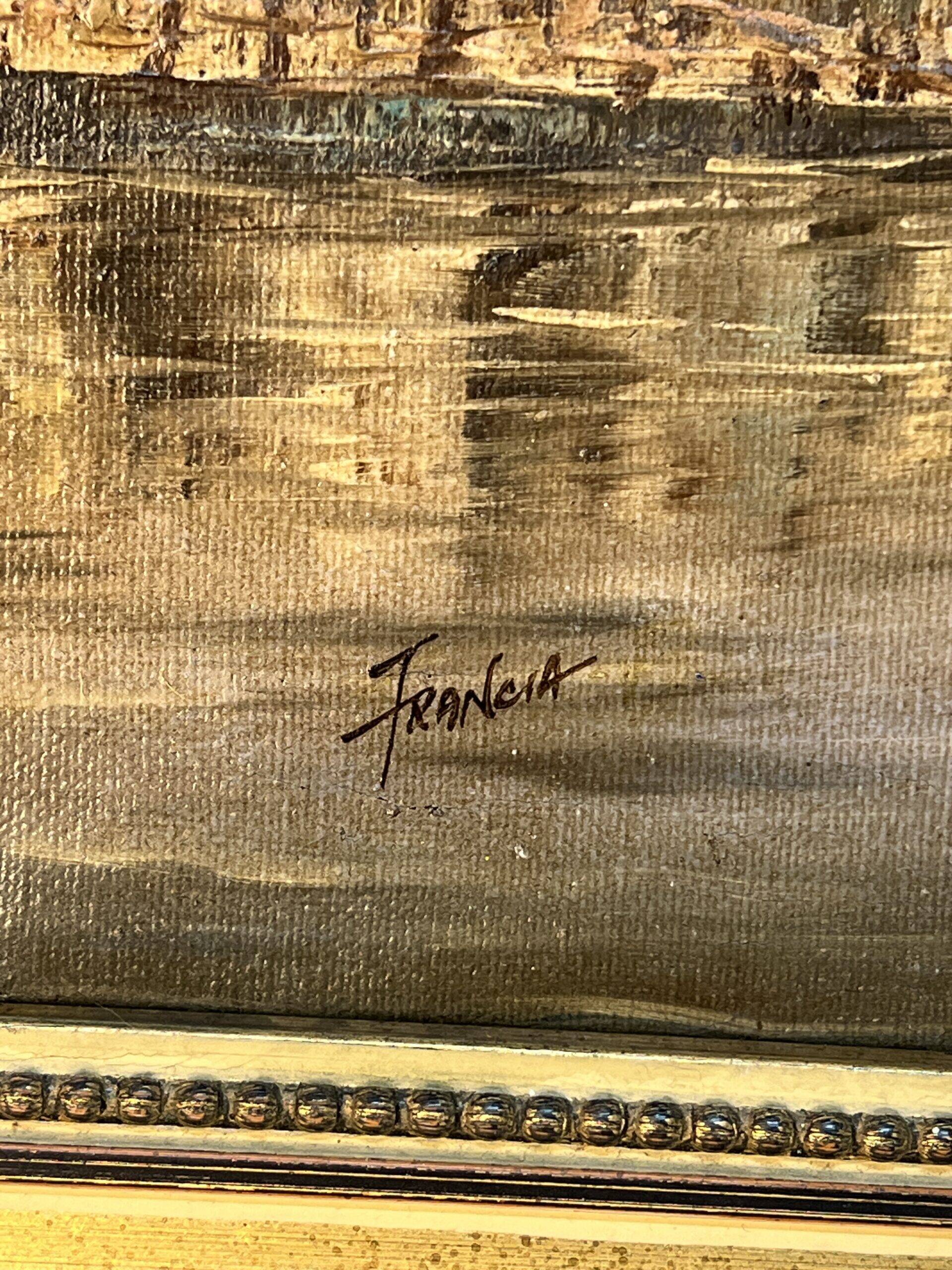 Alexandre Thomas Francia, oil on canvas with marine theme and sailboats