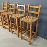 Vintage oak and papercord bar stools, 1960s