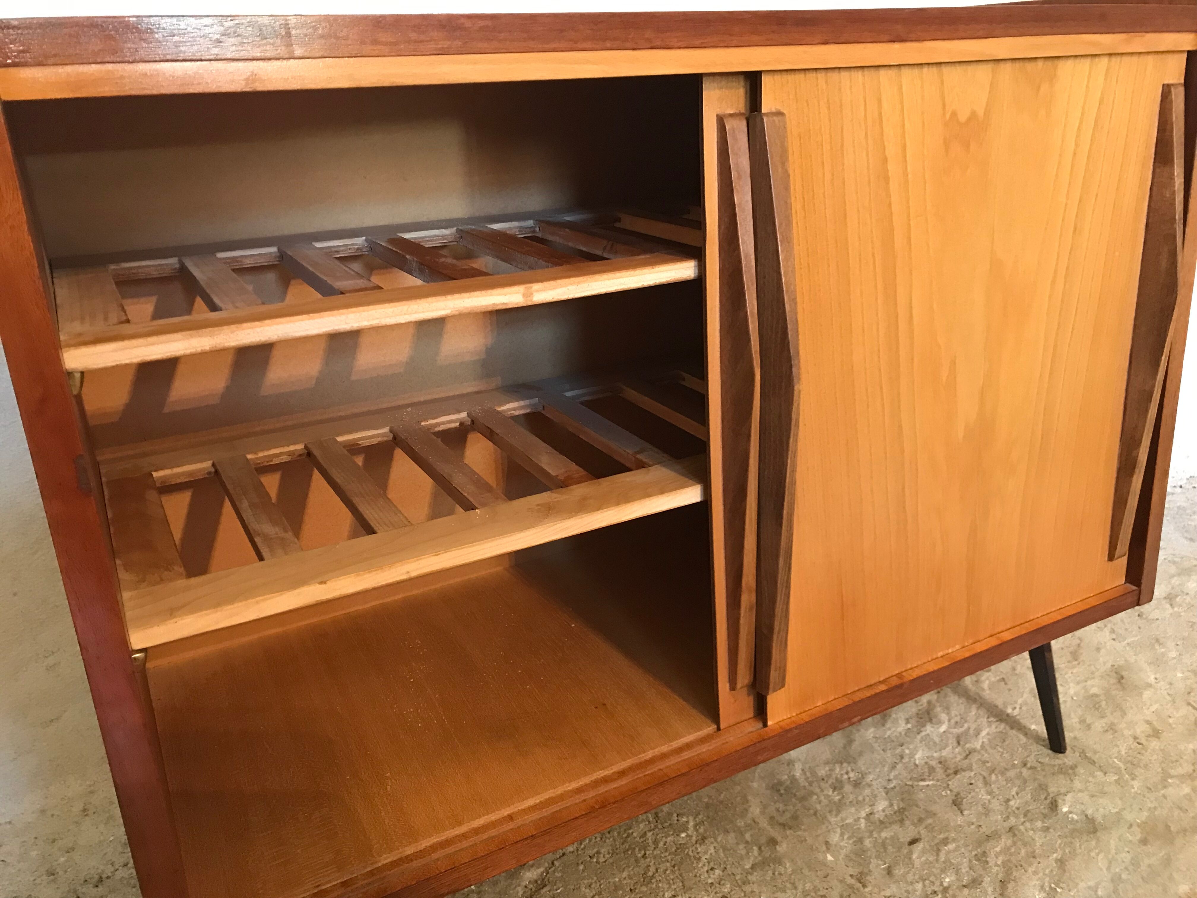 Vintage storage cabinet sliding doors feet compass