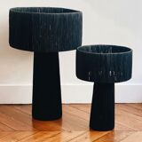 Minimalist black raffia bedside table lamp size L