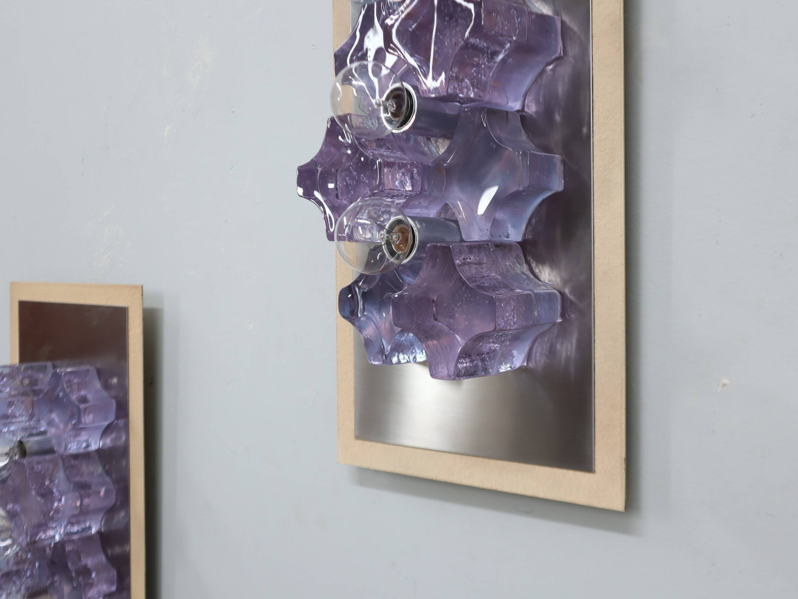 Sculptural Poliarte Murano glass wall sconces 1970s, set of 2