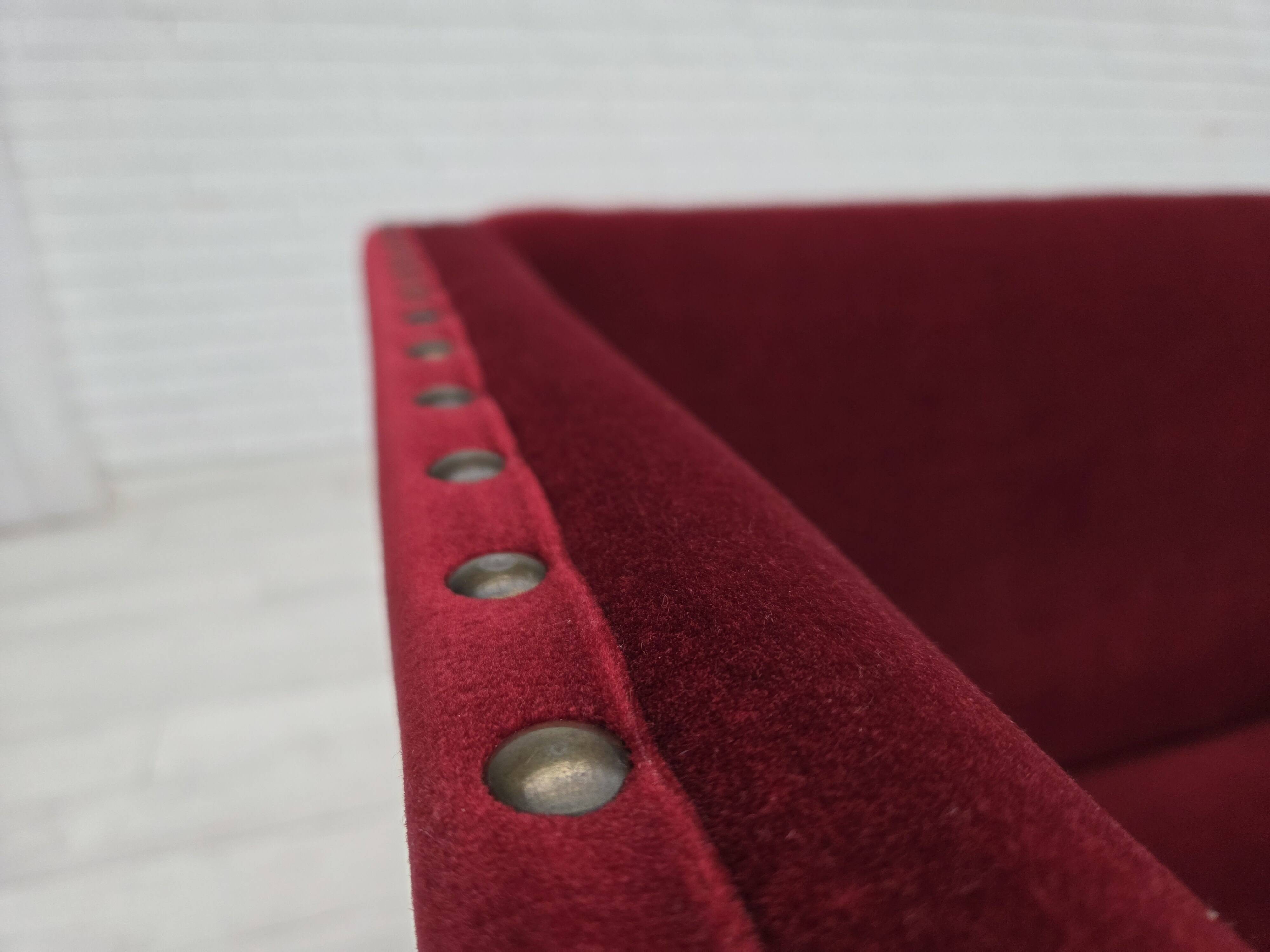 1970s, Danish 2-seater sofa, cherry-red furniture velour.