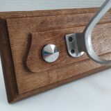Patinated solid oak coat rack and vintage aluminum hooks