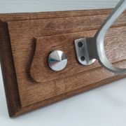 Patinated solid oak coat rack and vintage aluminum hooks