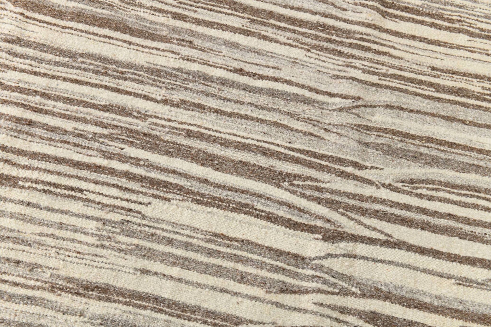 8x10 Striped Pattern Brown & Beige Vintage Kilim Rug, 232x291Cm