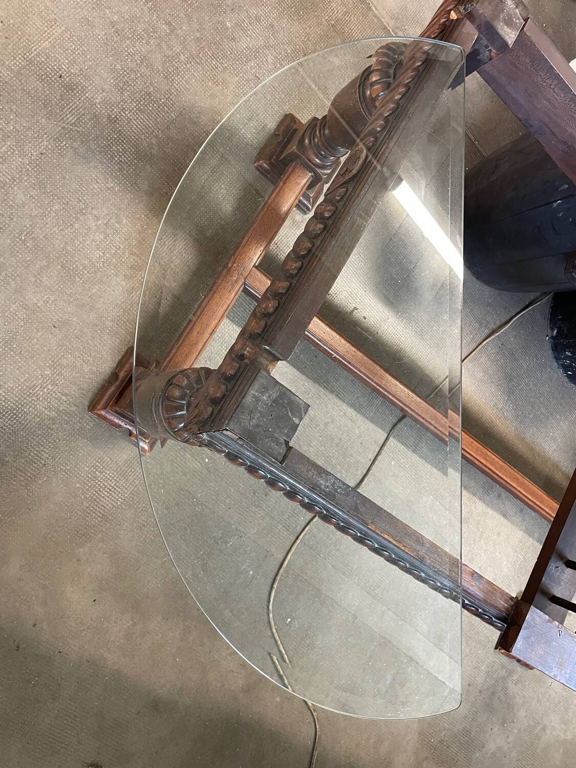 Glass and iron table with two side tables and 8 chairs