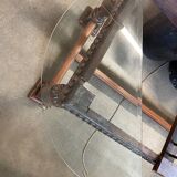 Glass and iron table with two side tables and 8 chairs