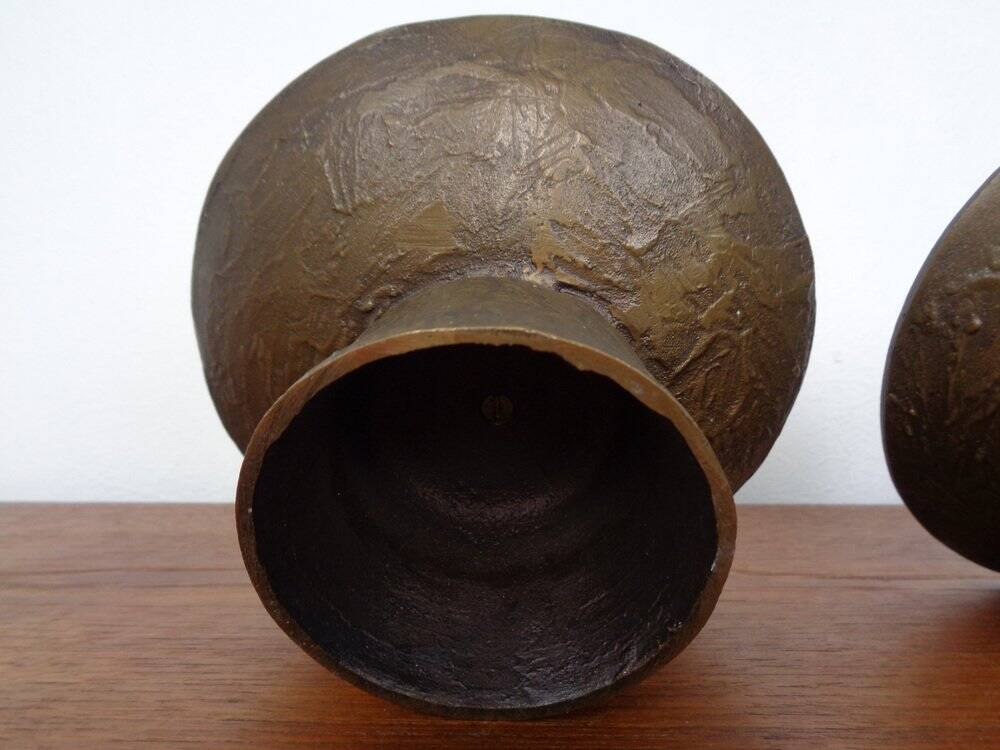 Brutalist Bronze Candleholders, 1960s, Set of 2