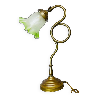 Portuguese 1930s green tulip glass table lamp