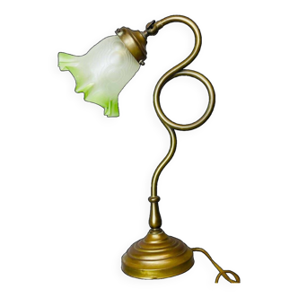 Lampe de table portugaise en verre tulipe verte des années 1930