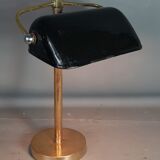 Old desk lamp called banker enamelled iron, brass and cast iron SB