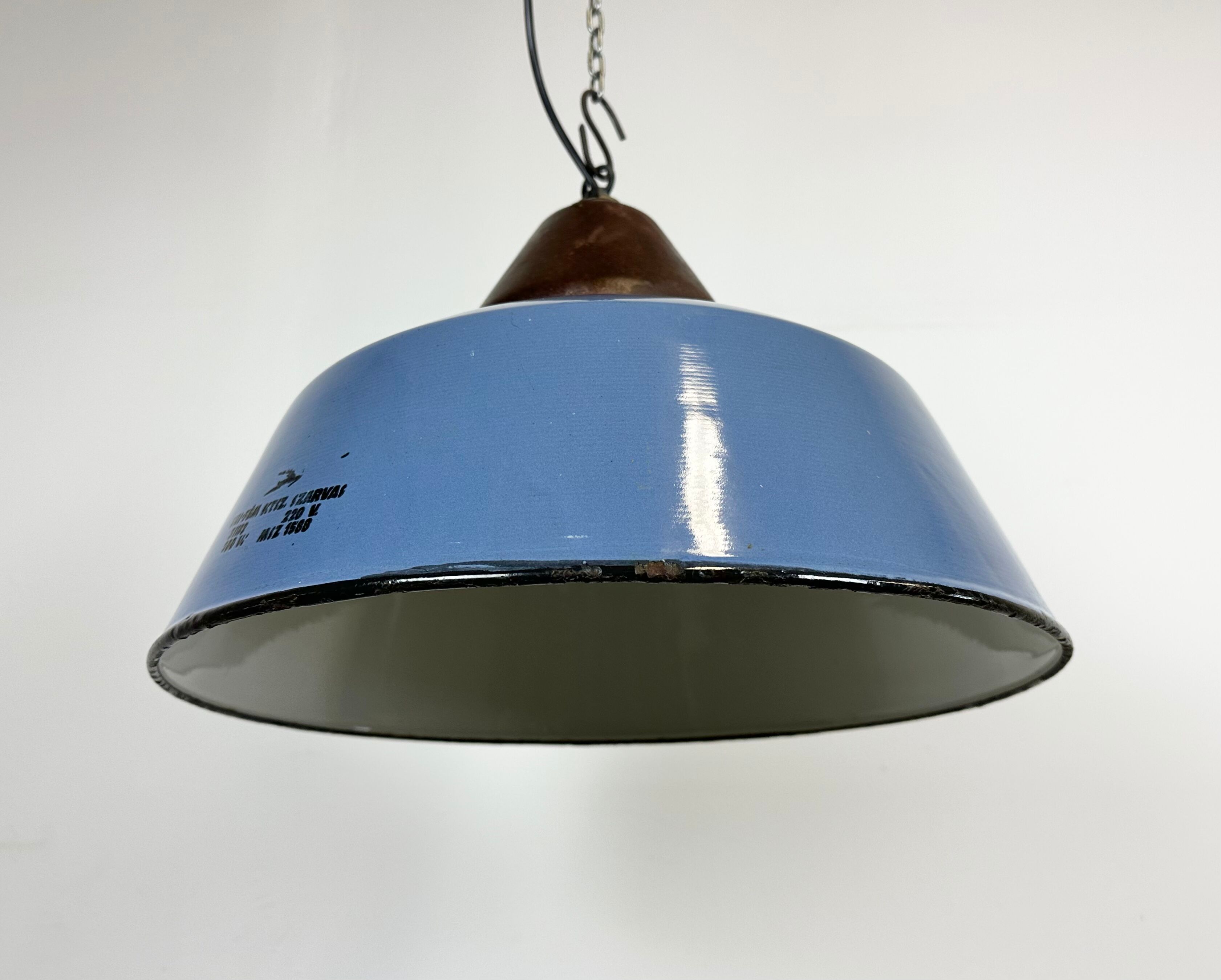 Industrial Blue Enamel and Cast Iron Pendant Light, 1960s