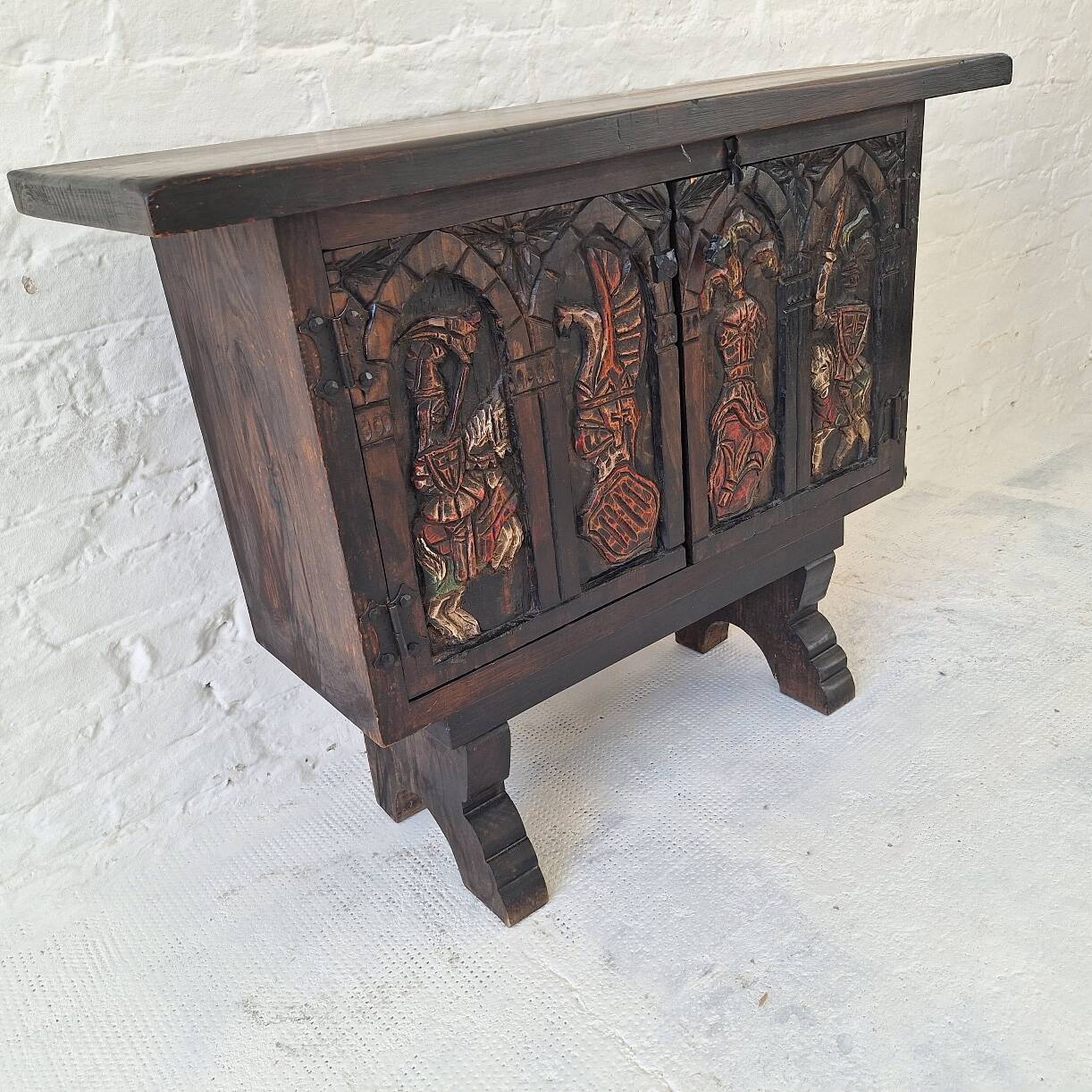 Arts of México Spanish colonial carved  painted console / sideboard, 1940s