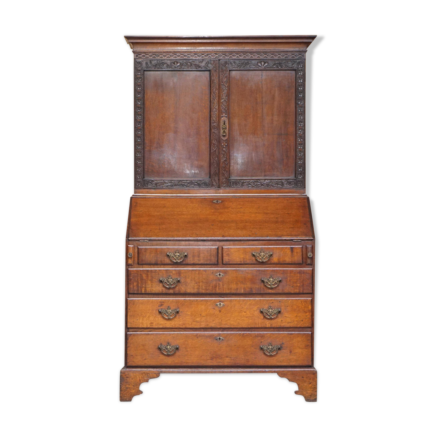 George III oak secretary bookcase circa 1760, Thomas Chippendale style.