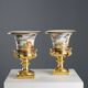 Pair of antique painted and decorated porcelain vases, France, 19th century.