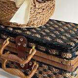 Set of 2 vintage rattan and rope baskets