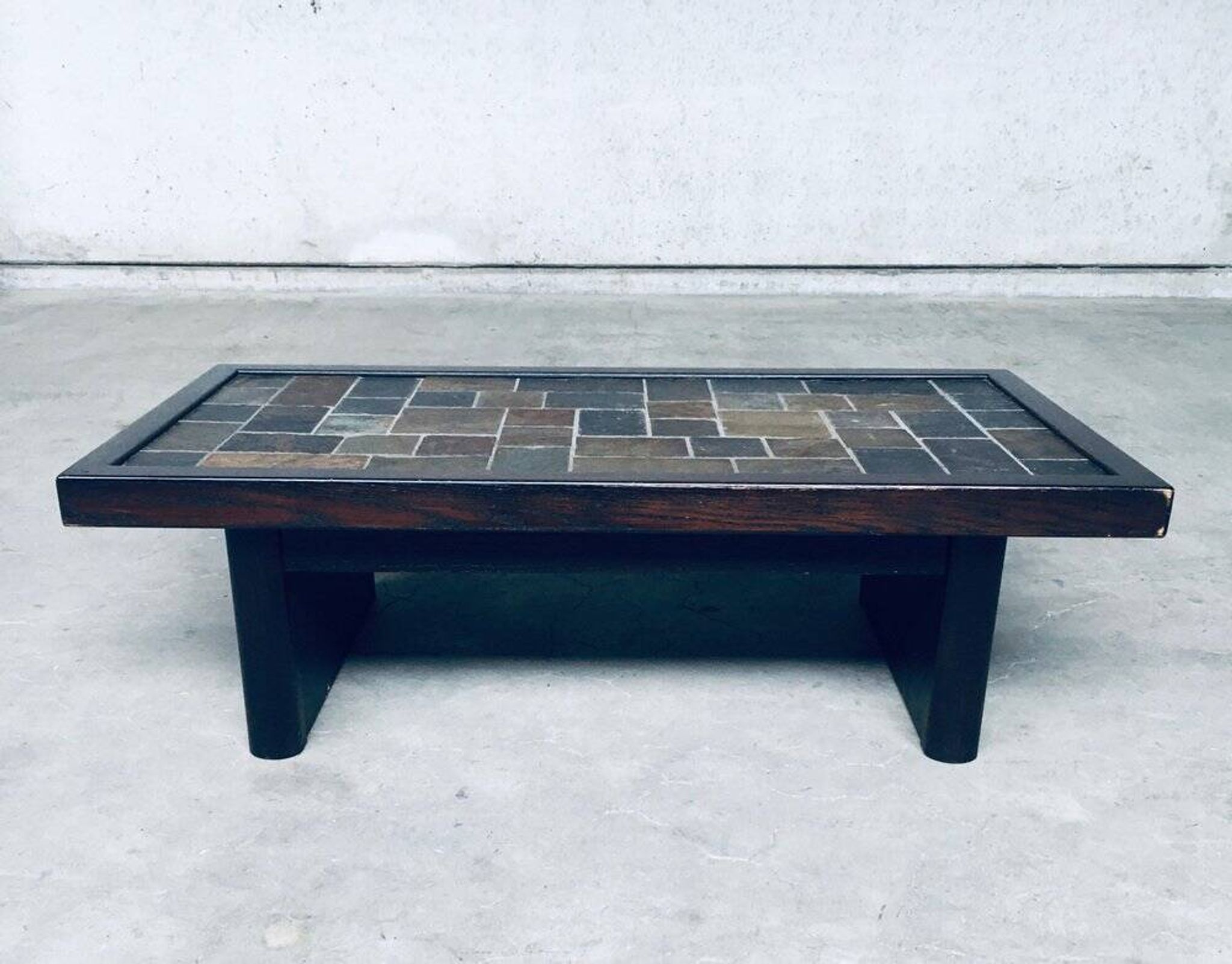 Brutalist Style Slate Tile Inlay Coffee Table, Belgium, 1970s
