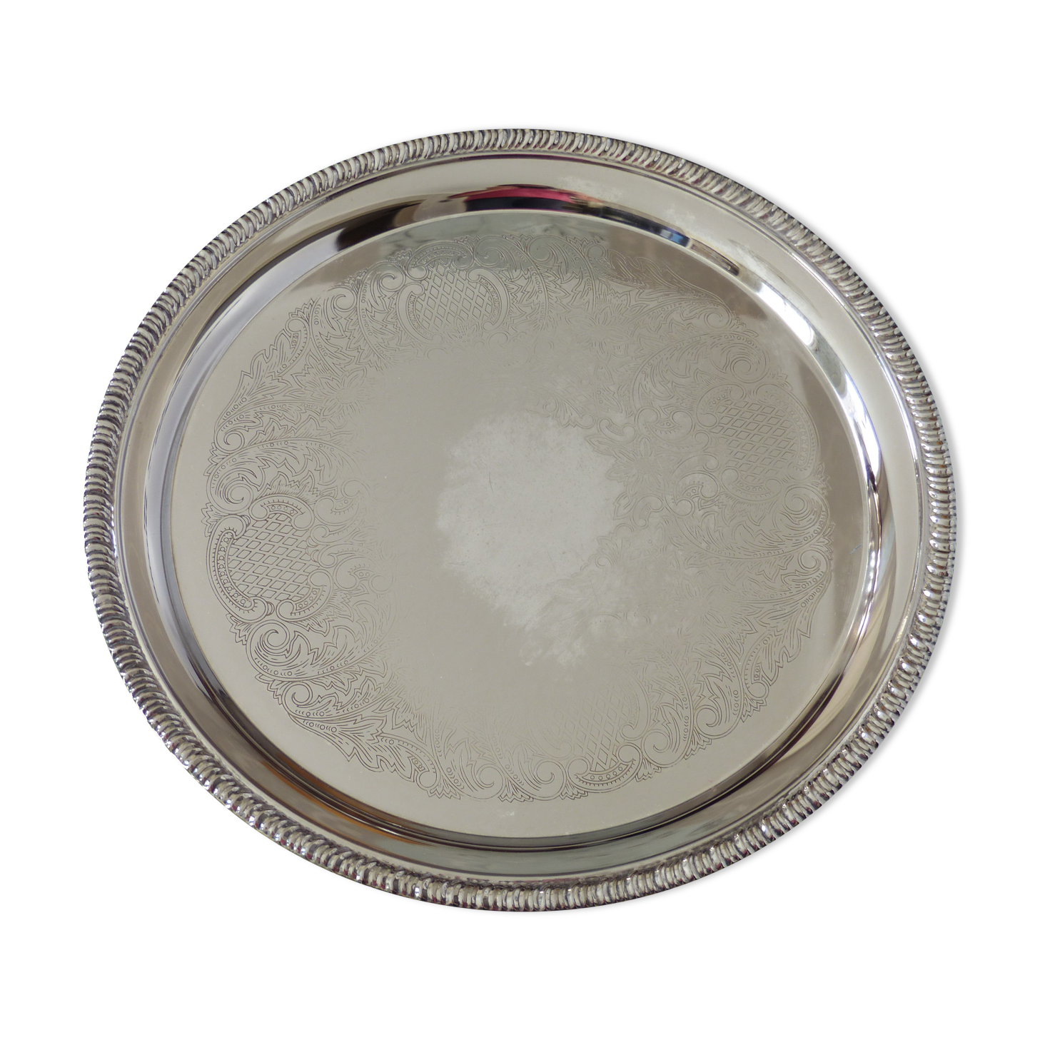 Silver plated metal tray diameter 35cm