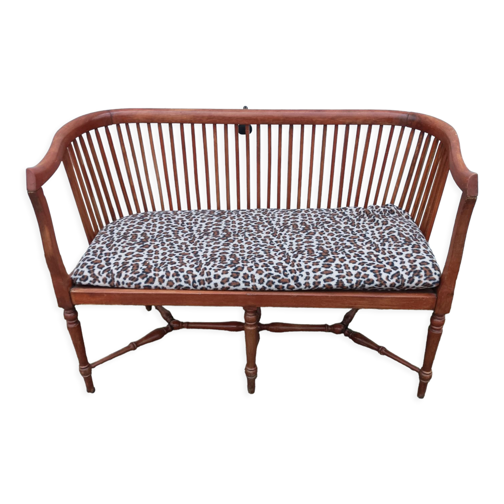 Banc bois léopard véranda salon 6 pieds vintage
