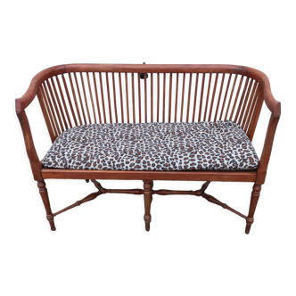 Banc bois léopard véranda salon 6 pieds vintage