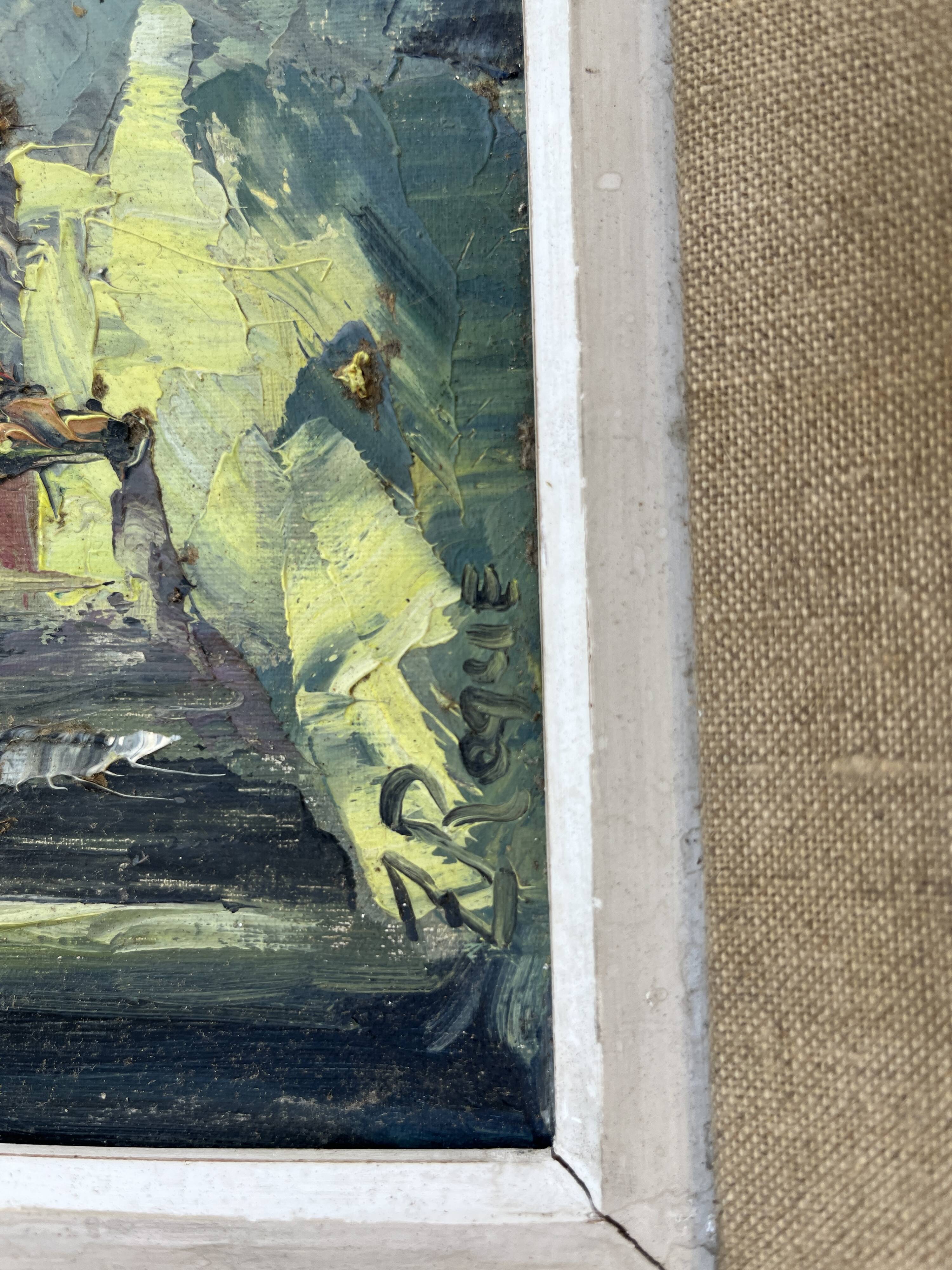 Signed Impressionist painting – Busy street scene