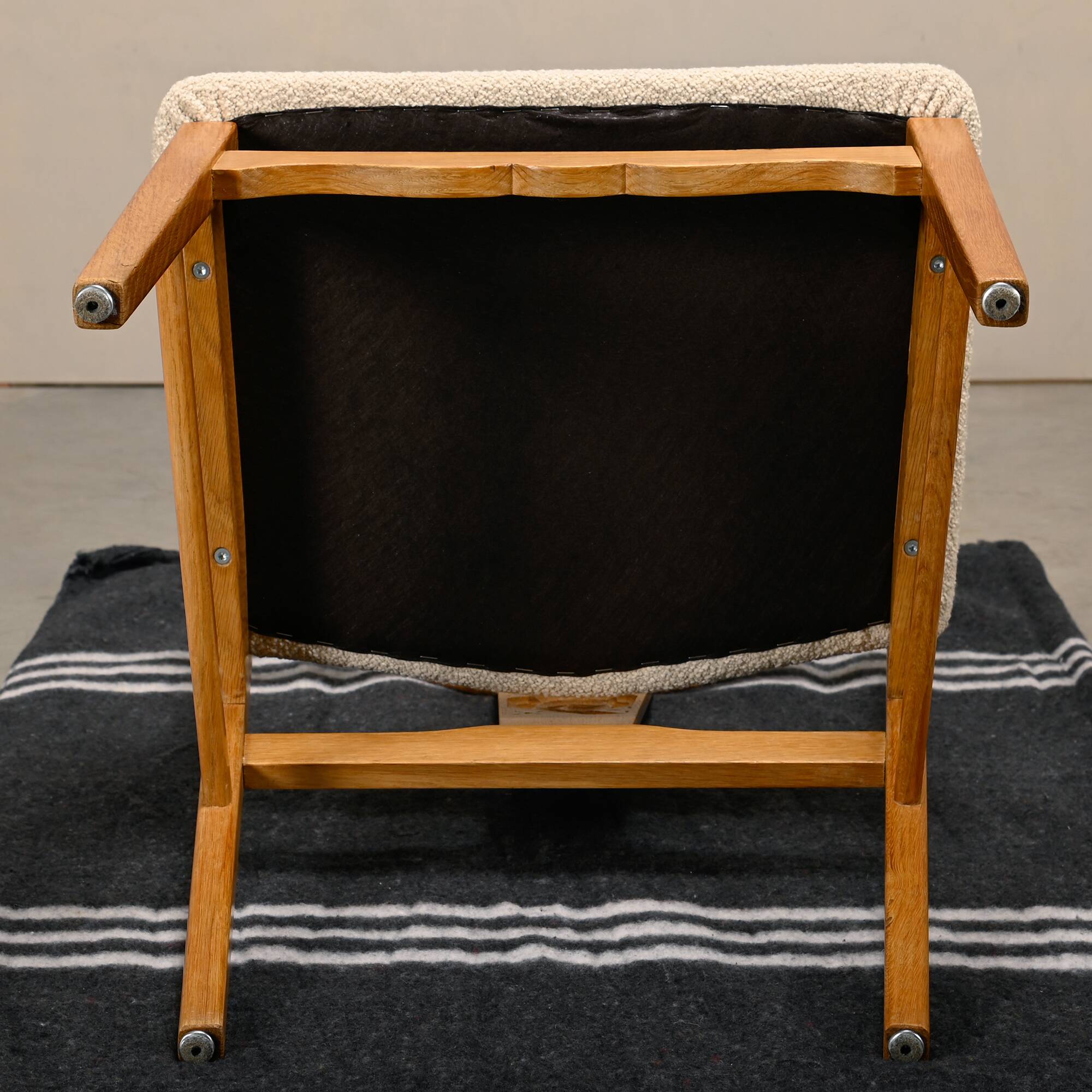 Brutalist Dining Chairs in style of Henning Kjærnulf in Oak and Bouclé