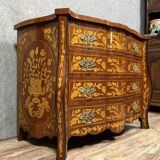 Louis XV style curved chest of drawers of Dutch origin in marquetry