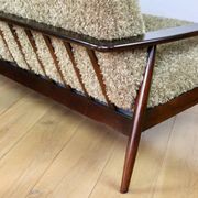 Beautiful vintage three-seater sofa from the 80s with removable cushions - long pile khaki, dark beige