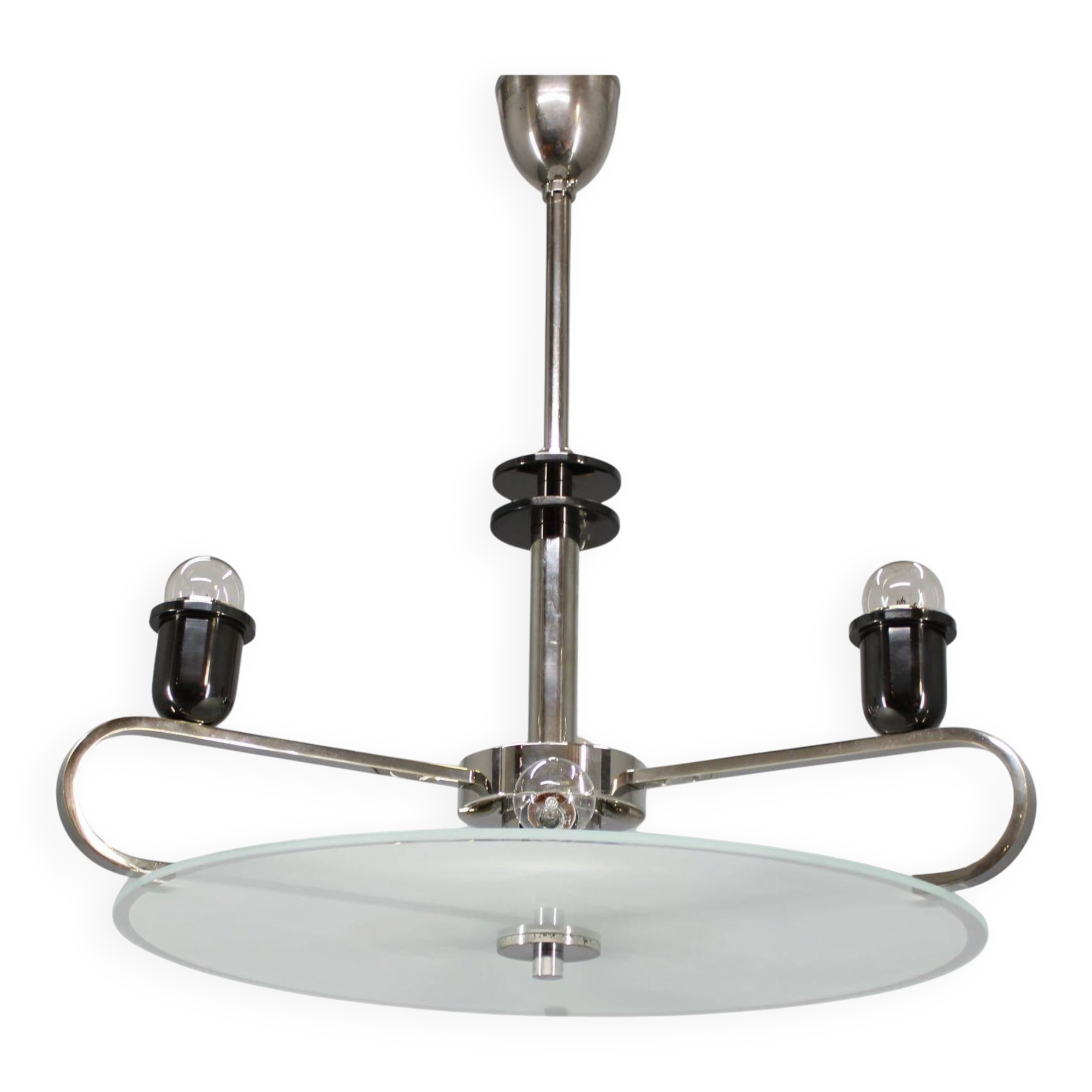 Art Deco chrome and glass chandelier, Czechoslovakia, 1930s