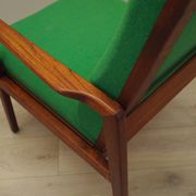 Fauteuil danois en teck et tissu vert, années 1970