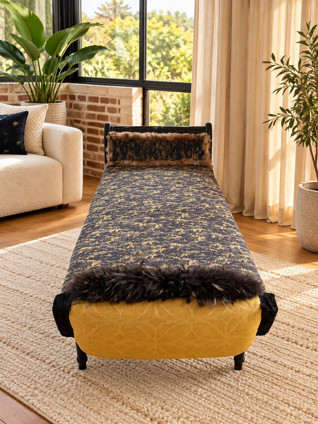 Restored Napoléon III Méridienne – Jean Paul Gaultier fabric for Lelièvre
