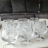 Lot 6 x verres à cognac en cristal de bohème taillé