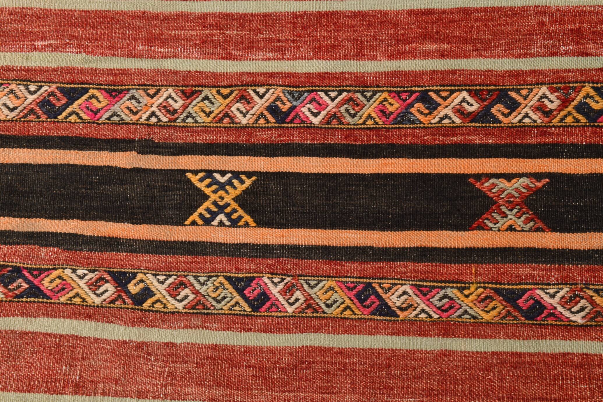 3x10 Red & Black Striped Kilim Runner Rug, 90x309Cm