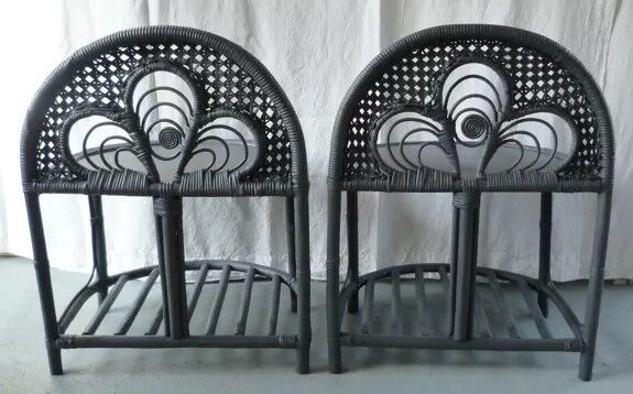 Pair of bedside tables Peacock rattan