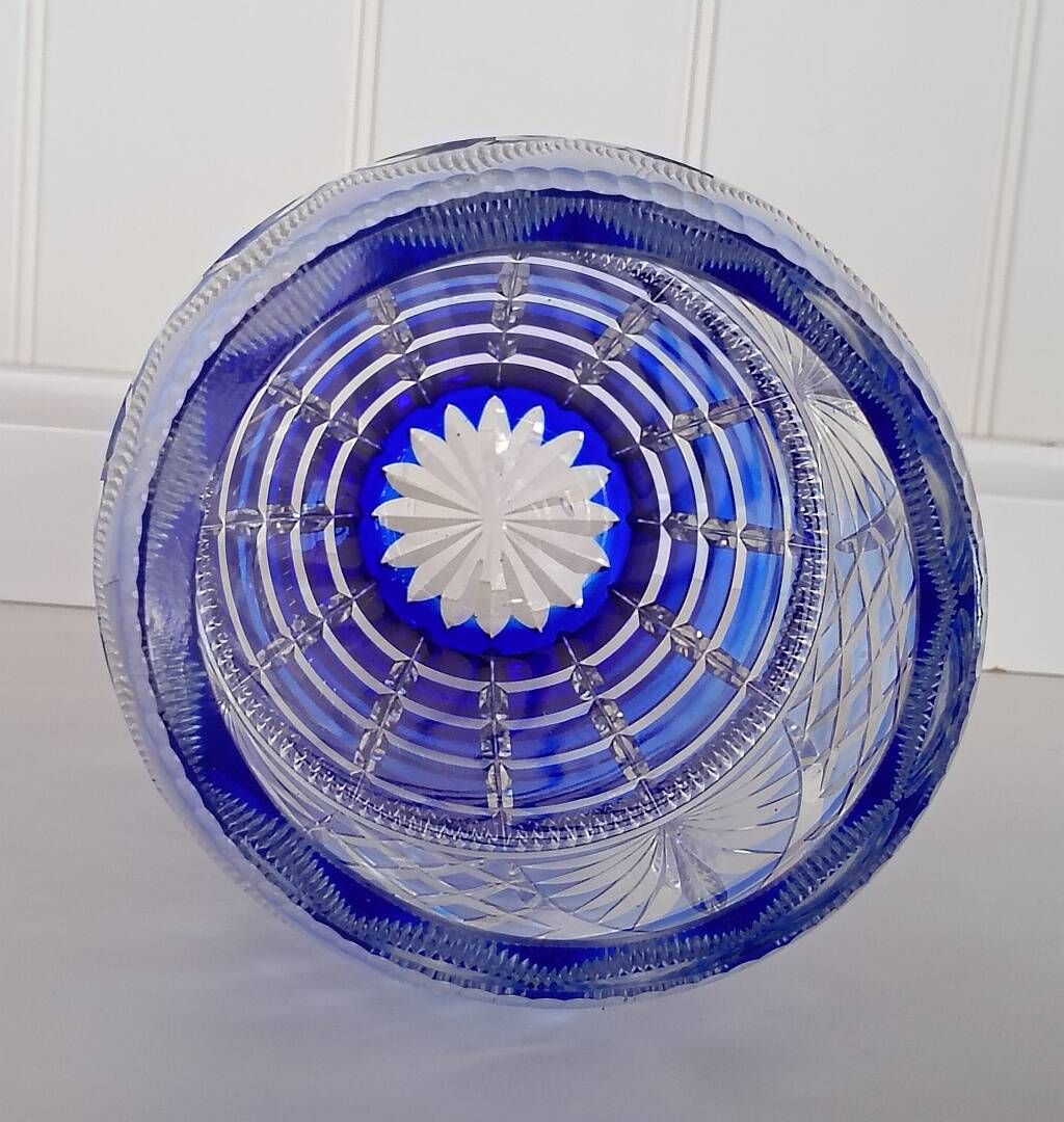 Large Vintage Nachtmann "Bamberg" Cobalt Blue Cut-to-Clear Crystal Vase